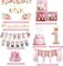 Baby Girl 1st Birthday Decorations , Baby First Birthday Supplies for Girl,Including Balloon Boxes, Pink Gold Balloons Garland Arch Kit,Party Backdrop, High Chair Banner, Crown, Photo Banner